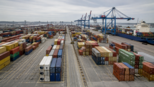 Drawback na importação da China: contêineres em porto ilustrando a suspensão de tributos sobre insumos destinados à exportação — Brazil International Tax