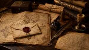 Carta medieval selada com cera vermelha, ilustrando o ensaio de Juvenil Alves sobre a Carta de Preste João e a diplomacia do impossível na Idade Média.